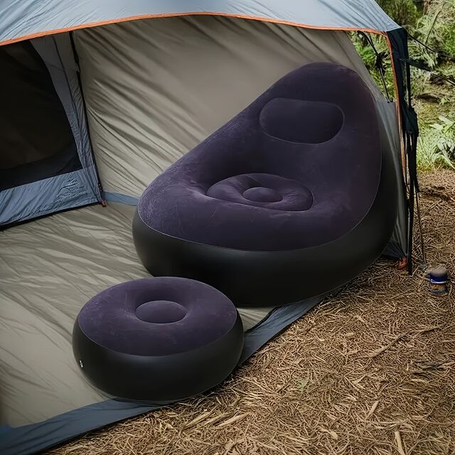Juego de Sofá Comprimido Silla de Muebles Inflables con Taburete para Descansar los Pies, Tumbonas Plegables de Interior con Bomba de Aire