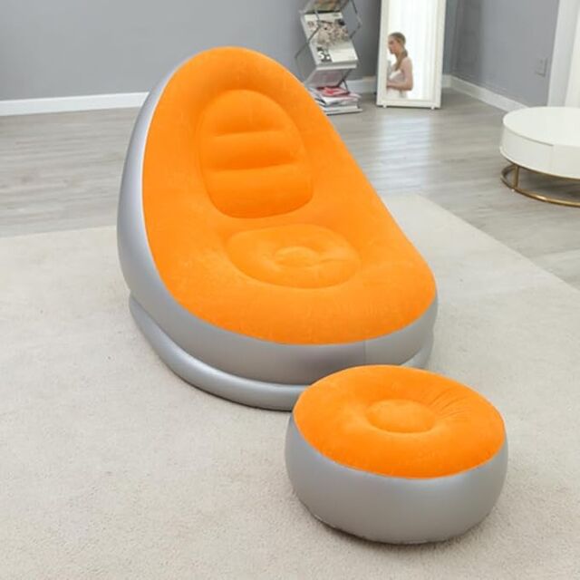 Juego de Sofá Comprimido Silla de Muebles Inflables con Taburete para Descansar los Pies, Tumbonas Plegables de Interior con Bomba de Aire