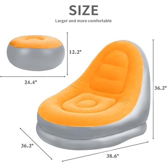 Juego de Sofá Comprimido Silla de Muebles Inflables con Taburete para Descansar los Pies, Tumbonas Plegables de Interior con Bomba de Aire