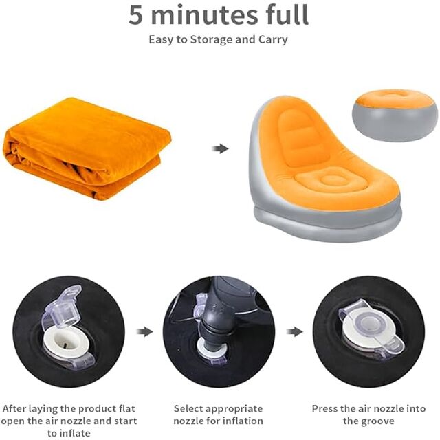 Juego de Sofá Comprimido Silla de Muebles Inflables con Taburete para Descansar los Pies, Tumbonas Plegables de Interior con Bomba de Aire