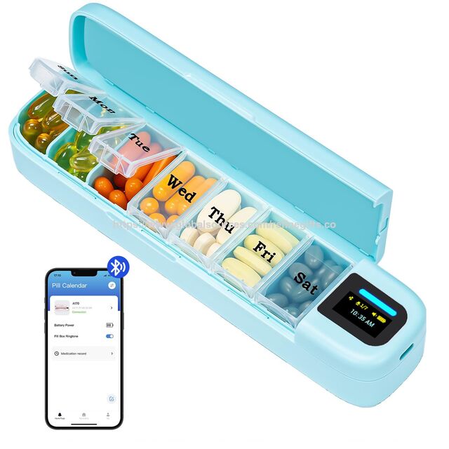Intelligenter automatischer Pillenspender Tablettenbox für 7 Tage Medikamenten-Organizer Leuchtanzeigen Ton-Erinnerungsalarm & Telefonbenachrichtigung