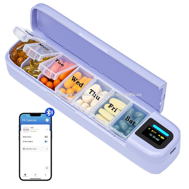 Intelligenter automatischer Pillenspender Tablettenbox für 7 Tage Medikamenten-Organizer Leuchtanzeigen Ton-Erinnerungsalarm & Telefonbenachrichtigung