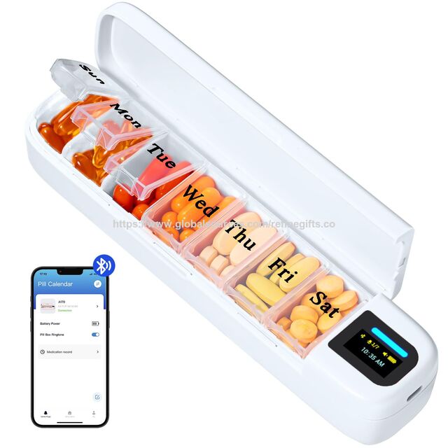 Intelligenter automatischer Pillenspender Tablettenbox für 7 Tage Medikamenten-Organizer Leuchtanzeigen Ton-Erinnerungsalarm & Telefonbenachrichtigung