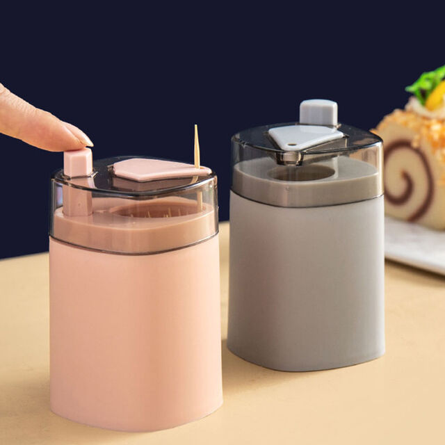 Kreativer Zahnstocher-Halter im Großhandel, automatischer Pop-up-Zahnstocher-Spender, tragbares Zahnstocher-Glas zum Drücken für das Wohnzimmer zu Hause
