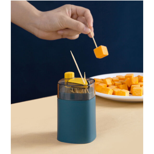 Kreativer Zahnstocher-Halter im Großhandel, automatischer Pop-up-Zahnstocher-Spender, tragbares Zahnstocher-Glas zum Drücken für das Wohnzimmer zu Hause