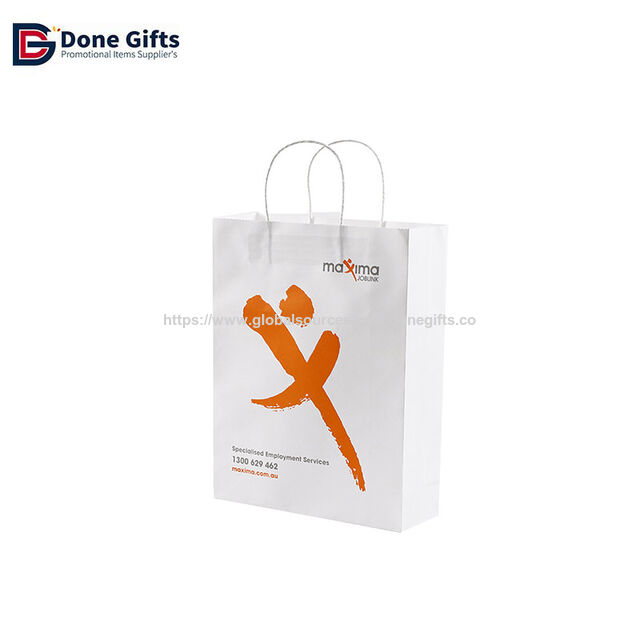 Günstige bedruckte, recycelbare Geschenkbeutel aus Kraftpapier mit Flexiloop-Griffen für Kissen, Haushaltswaren, Einkaufverpackungen, Akzeptieren von kundenspezifischem Logo