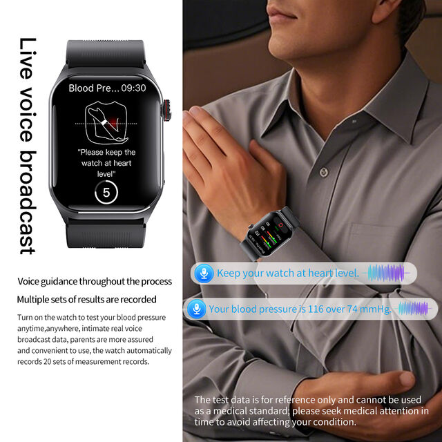 MU-F520 Air Pump Blood Pressure Smart Watch with Heart Rate Monitoring, Sleep Tracking, Voice Broadcast, SOS & Fall Detection