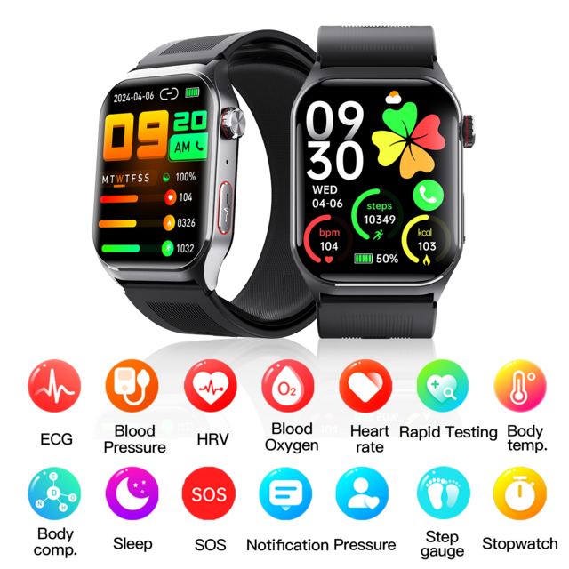 MU-F520 Air Pump Blood Pressure Smart Watch with Heart Rate Monitoring, Sleep Tracking, Voice Broadcast, SOS & Fall Detection