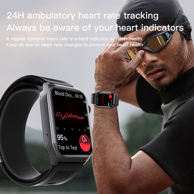 MU-F520 Air Pump Blood Pressure Smart Watch with Heart Rate Monitoring, Sleep Tracking, Voice Broadcast, SOS & Fall Detection
