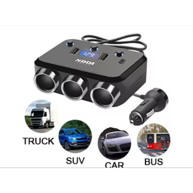 Nuevo Adaptador de Corriente para Coche 12V-24V Puerto QC3.0 Tipo-C Adaptador Universal Interruptor Independiente Salida Uno a Tres Encendedores de Cigarrillos