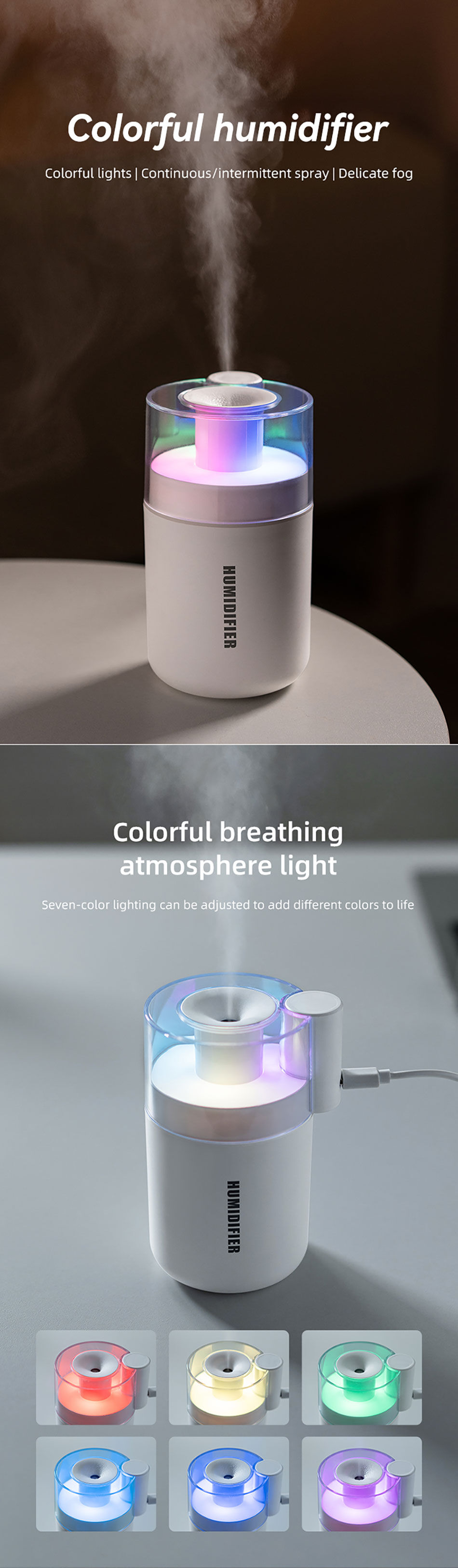 New Design 7 Color Night Lights 180ml Ultrasonic Air Humidifier Cool ...
