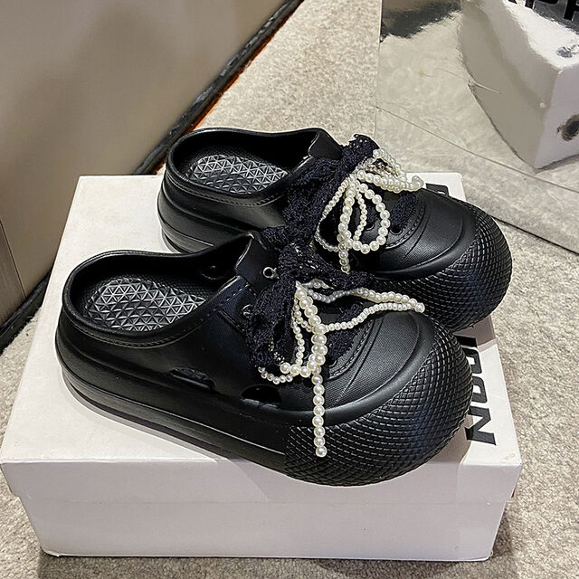 Nouvelles pantoufles de plage pour filles à semelle épaisse et bout fermé, sabots et mules à plateforme d'été, chaussures femmes sandales plates pour dames
