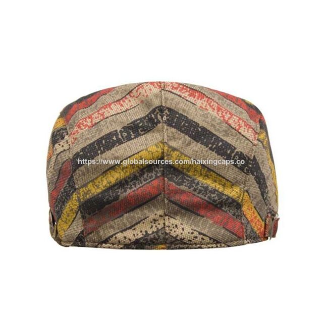 Grosir Pabrik Retro Bergaris Unisex Topi Baret Kustom Poliester Katun Topi Baret Dewasa untuk Pakaian Kasual Sehari-hari & Mode Jalanan