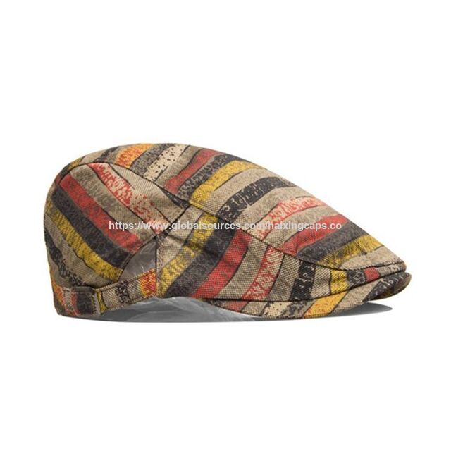 Grosir Pabrik Retro Bergaris Unisex Topi Baret Kustom Poliester Katun Topi Baret Dewasa untuk Pakaian Kasual Sehari-hari & Mode Jalanan