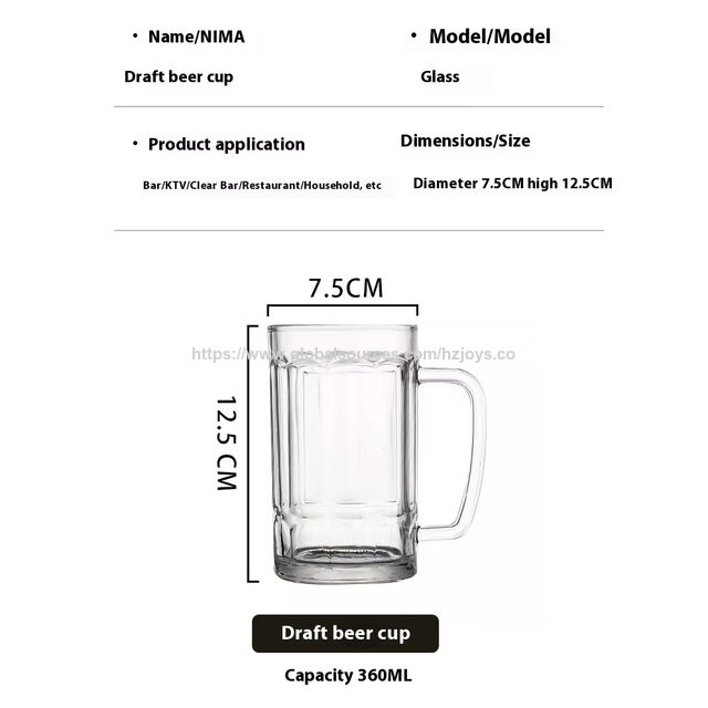 Gobelet d'eau en gros, grande capacité, chope à bière transparente avec poignée, gobelet à boisson en verre épais