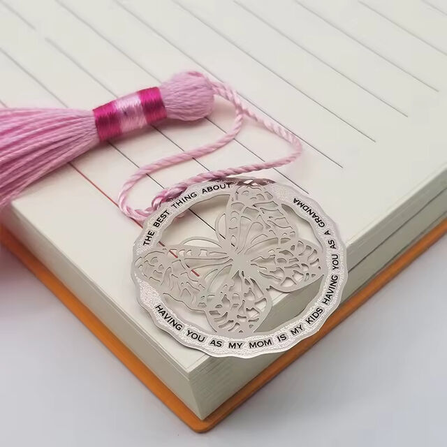 Marcapáginas de metal con nuevo diseño redondo y elegante, grabado láser y calado artesanal