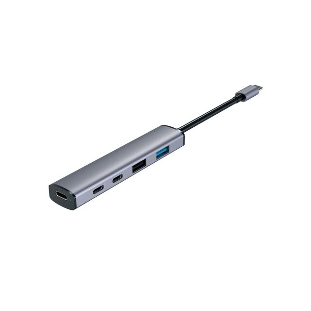 Concentrador USB Tipo C 5 en 1 Ultra Delgado, 100W PD para Mac y PC, Transferencia de Datos OTG, Extensor USB con Puertos USB A y USB C