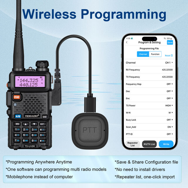 TIDRADIO Programador Inalámbrico para Radio Baofeng, Botón PTT Bluetooth Programable con MIC para TD-H3 Plus TD-H9