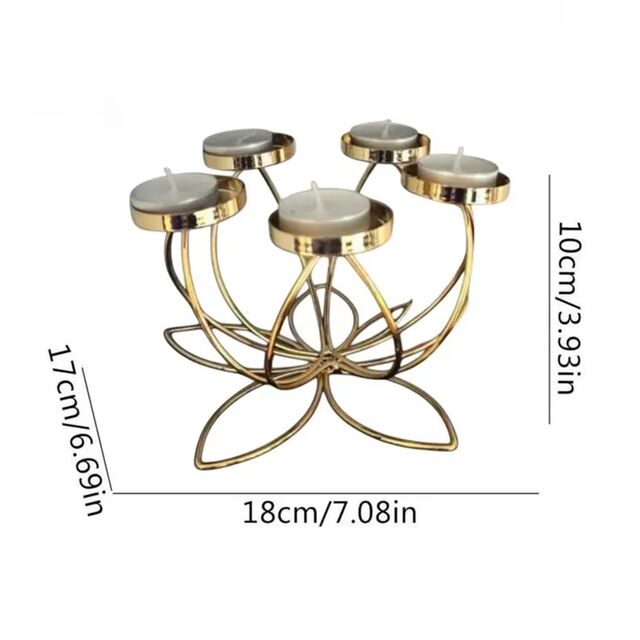 Suporte de Vela Floral Dourado em Metal, Elegante Castiçal de 5 Braços para Velas Tealight, Decoração para Casa e Eventos Especiais no atacado