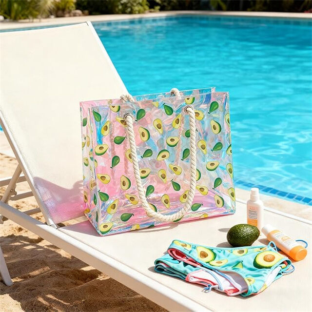 Sac Fourre-Tout Transparent avec Poignées en Corde, 40 x 10 x 30 cm, Sac de Plage Étanche et Anti-Sable en PVC pour Concerts