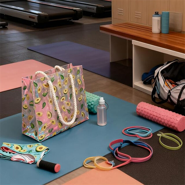 Sac Fourre-Tout Transparent avec Poignées en Corde, 40 x 10 x 30 cm, Sac de Plage Étanche et Anti-Sable en PVC pour Concerts