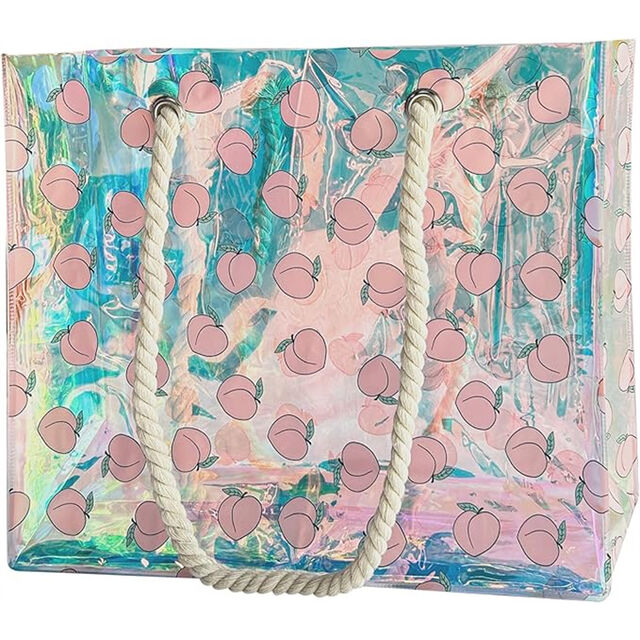 Sac Fourre-Tout Transparent avec Poignées en Corde, 40 x 10 x 30 cm, Sac de Plage Étanche et Anti-Sable en PVC pour Concerts