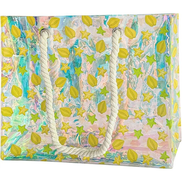 Sac Fourre-Tout Transparent avec Poignées en Corde, 40 x 10 x 30 cm, Sac de Plage Étanche et Anti-Sable en PVC pour Concerts