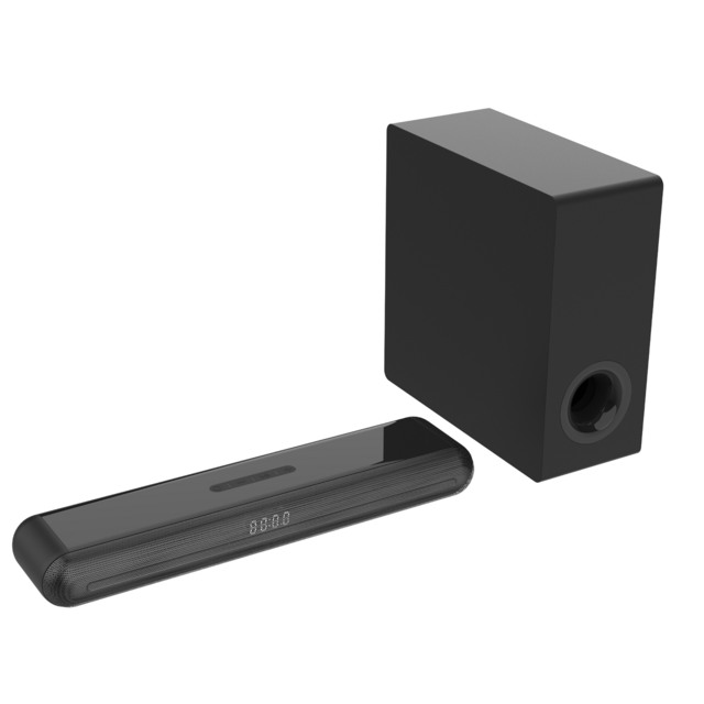 Nueva y conveniente barra de sonido delgada 2.1CH de 80W con subwoofer cableado para uso doméstico y de oficina