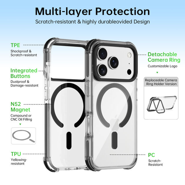 Soonleader Capa de Telefone Anti-choque TPU PC TPE, Design de Capas Transparentes Cristalinas Anti-Amarelamento para iPhone 17 Pro Max