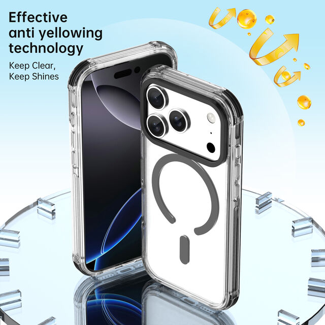 Soonleader Capa de Telefone Anti-choque TPU PC TPE, Design de Capas Transparentes Cristalinas Anti-Amarelamento para iPhone 17 Pro Max