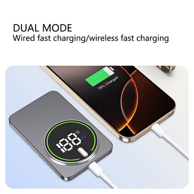 Banque d'alimentation portable magnétique en aluminium à chargement sans fil, LOGO personnalisé KC, 5000mAh 10000mAh, LED orange, chargeur de téléphone