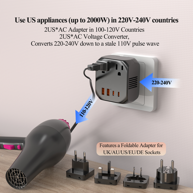 FOXCAN OEM 220V auf 110V Spannungswandler & Universal Reiseadapter für Glätteisen/Lockenstab