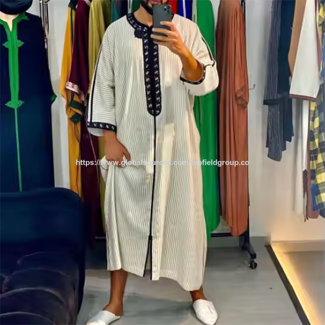 Weißes muslimisches Abaya-Kleid aus dem Nahen Osten für Herren, muslimisches Gebetsgewand, Thobe, arabischer Dubai-Islamischer Thobe Abaya