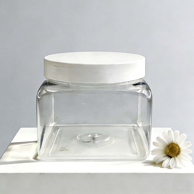 Pot carré en plastique de qualité alimentaire de 16 oz avec couvercle à vis blanc pour masque facial et beurre corporel