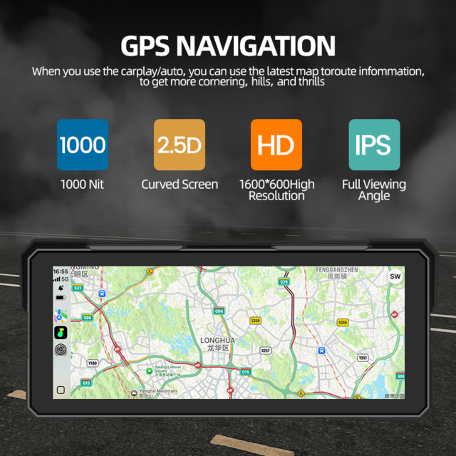 Maustor نموذج خاص مقاوم للماء IP67 شاشة IPS عالية الدقة 8 بوصة نظام تحديد المواقع العالمي (GPS) محمول للدراجات النارية Carplay لاسلكي مع كاميرا لوحة القيادة