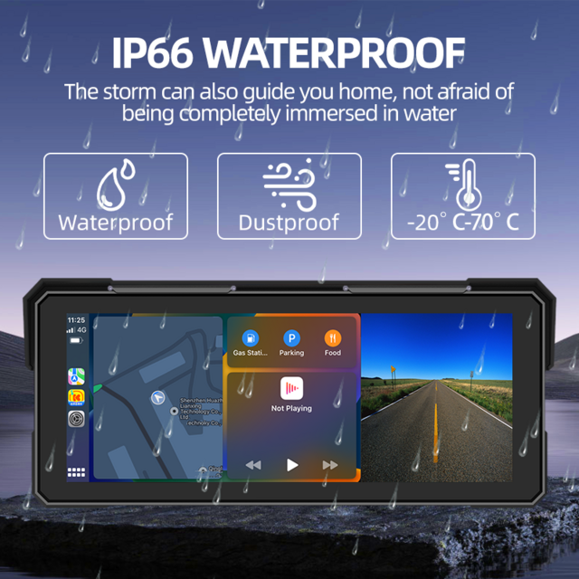 Maustor نموذج خاص مقاوم للماء IP67 شاشة IPS عالية الدقة 8 بوصة نظام تحديد المواقع العالمي (GPS) محمول للدراجات النارية Carplay لاسلكي مع كاميرا لوحة القيادة