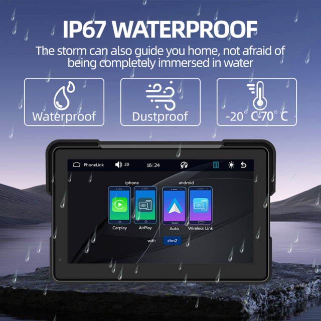 Maustor طراز خاص مقاوم للماء IP67 شاشة 7 بوصة HD IPS نظام تحديد المواقع العالمي (GPS) لاسلكي Android Auto محمول للدراجات النارية Carplay