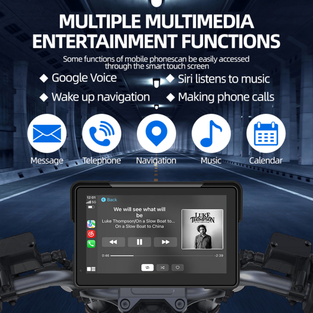 Maustor طراز خاص مقاوم للماء IP67 شاشة 7 بوصة HD IPS نظام تحديد المواقع العالمي (GPS) لاسلكي Android Auto محمول للدراجات النارية Carplay