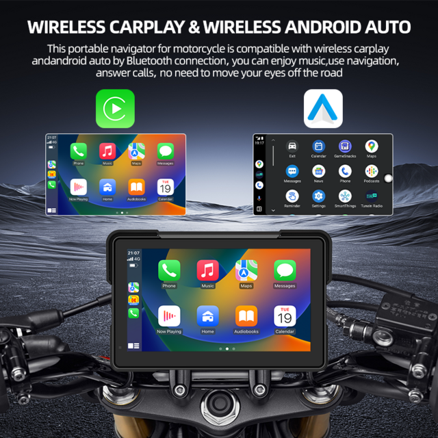 Maustor طراز خاص مقاوم للماء IP67 شاشة 7 بوصة HD IPS نظام تحديد المواقع العالمي (GPS) لاسلكي Android Auto محمول للدراجات النارية Carplay