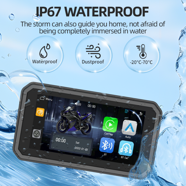 Maustor Écran HD IPS 6 pouces étanche IP67 Navigation GPS Android Auto sans fil Portable Moto Carplay (Modèle Privé)
