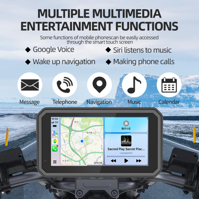 Maustor Écran HD IPS 6 pouces étanche IP67 Navigation GPS Android Auto sans fil Portable Moto Carplay (Modèle Privé)