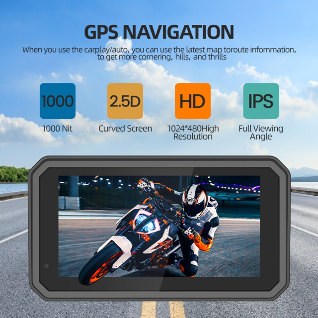 Maustor Écran HD IPS 6 pouces étanche IP67 Navigation GPS Android Auto sans fil Portable Moto Carplay (Modèle Privé)