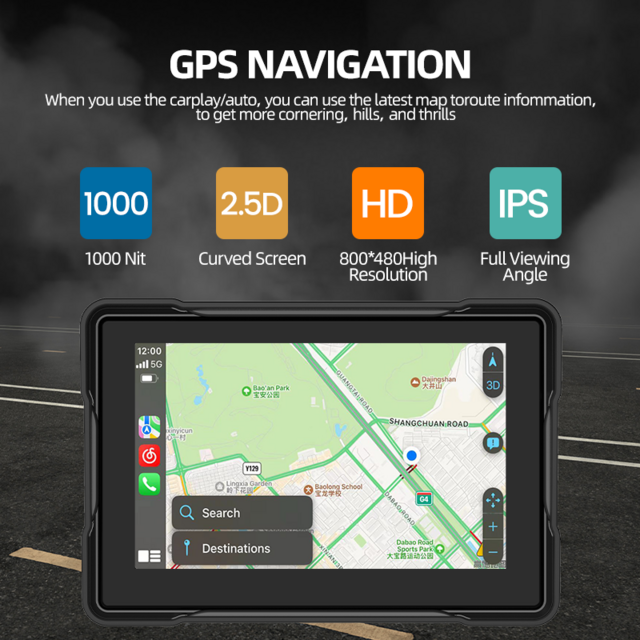 Maustor نموذج خاص مقاوم للماء IP67 شاشة IPS HD 5 بوصة نظام تحديد المواقع العالمي (GPS) لاسلكي أندرويد السيارات المحمولة دراجة نارية Carplay