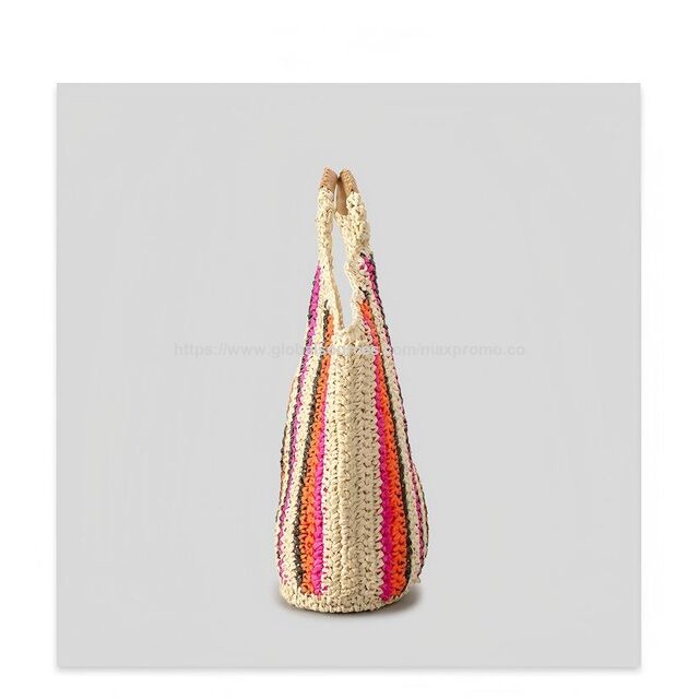 Prix usine, OEM, sac de plage en paille de papier, sac de paille pour femme avec motif rayé à la mode