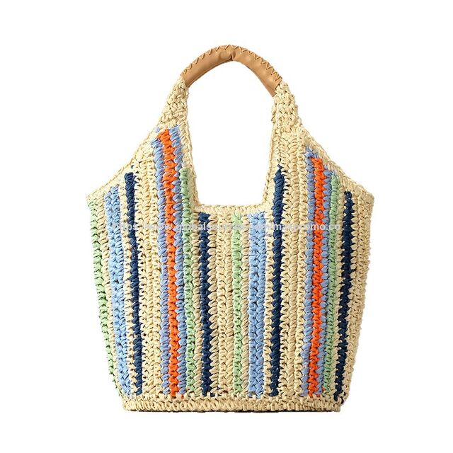 Prix usine, OEM, sac de plage en paille de papier, sac de paille pour femme avec motif rayé à la mode