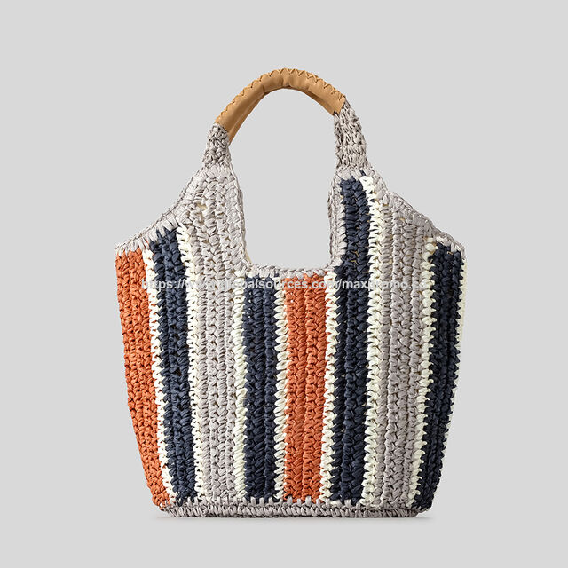 Prix usine, OEM, sac de plage en paille de papier, sac de paille pour femme avec motif rayé à la mode