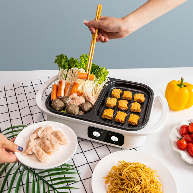 Fournisseur Ménager 2-en-1 Shabu-Shabu Pot & Grill Électrique Yakiniku | Marmite Divisée de 1300W pour Cuisine de Table avec Double Contrôle