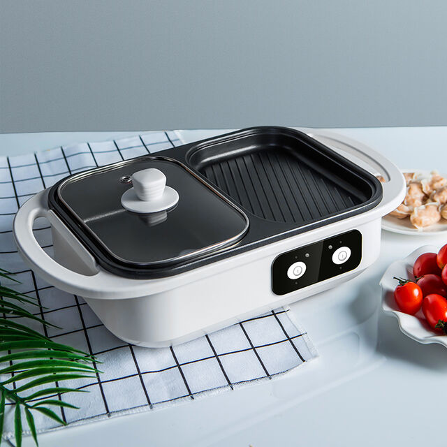 Fournisseur Ménager 2-en-1 Shabu-Shabu Pot & Grill Électrique Yakiniku | Marmite Divisée de 1300W pour Cuisine de Table avec Double Contrôle