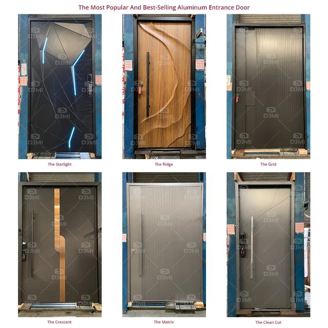Moderne schwarze Aluminium-Eingangstür mit geometrischem Design, Smart Lock, hochsichere, stahlverstärkte Haustür für Haus & Villa