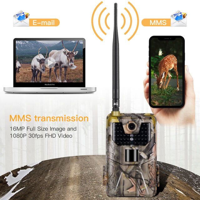 4G Wildkamera mit 64GB Speicher, 940nm Schwarze LEDs, Nachtsicht, SMS und MMS Versand